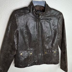 Alfani Brown Snakeskin print Leather Jacket H4